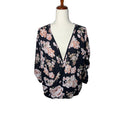 Justify Women’s Large Black Pink Floral Surplice Wrap Front Blouse | Large