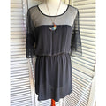 Express Women’s M Black Solid Sheer Lace Yoke A-Line Short Dress 3/4 Sleeve
