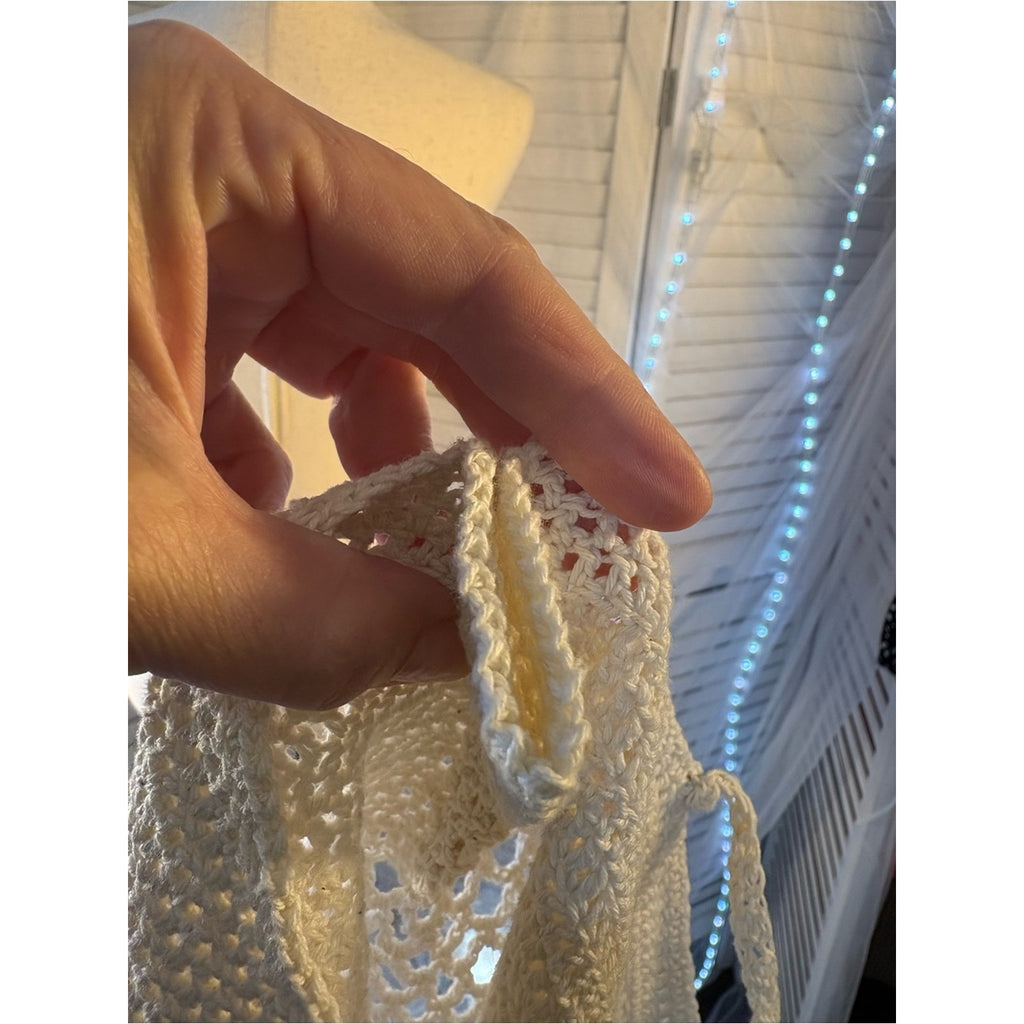 Cream Crochet Button-Front Spaghetti-Strap Camisole- adjustable
