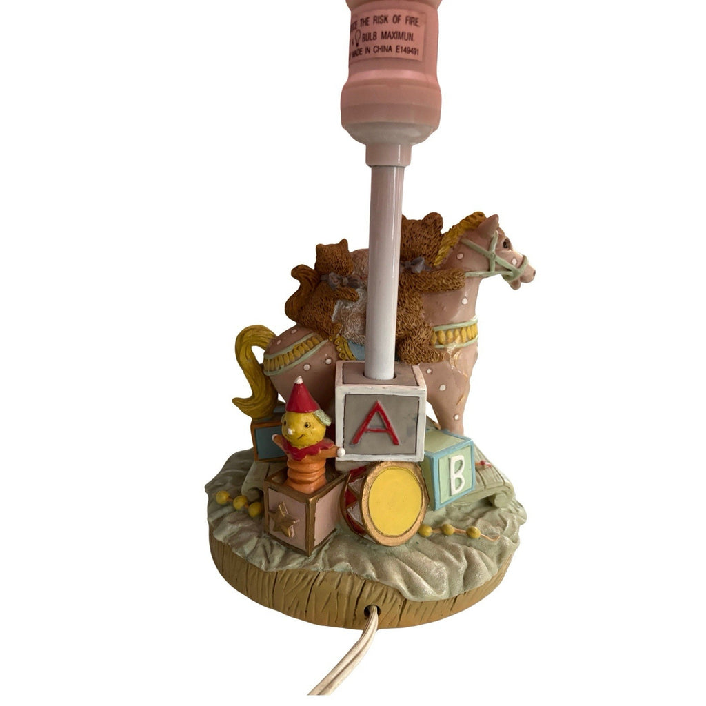 Vintage Teddy Bear Nursery Table Lamp with Pink Lace Shade – 11" Tall