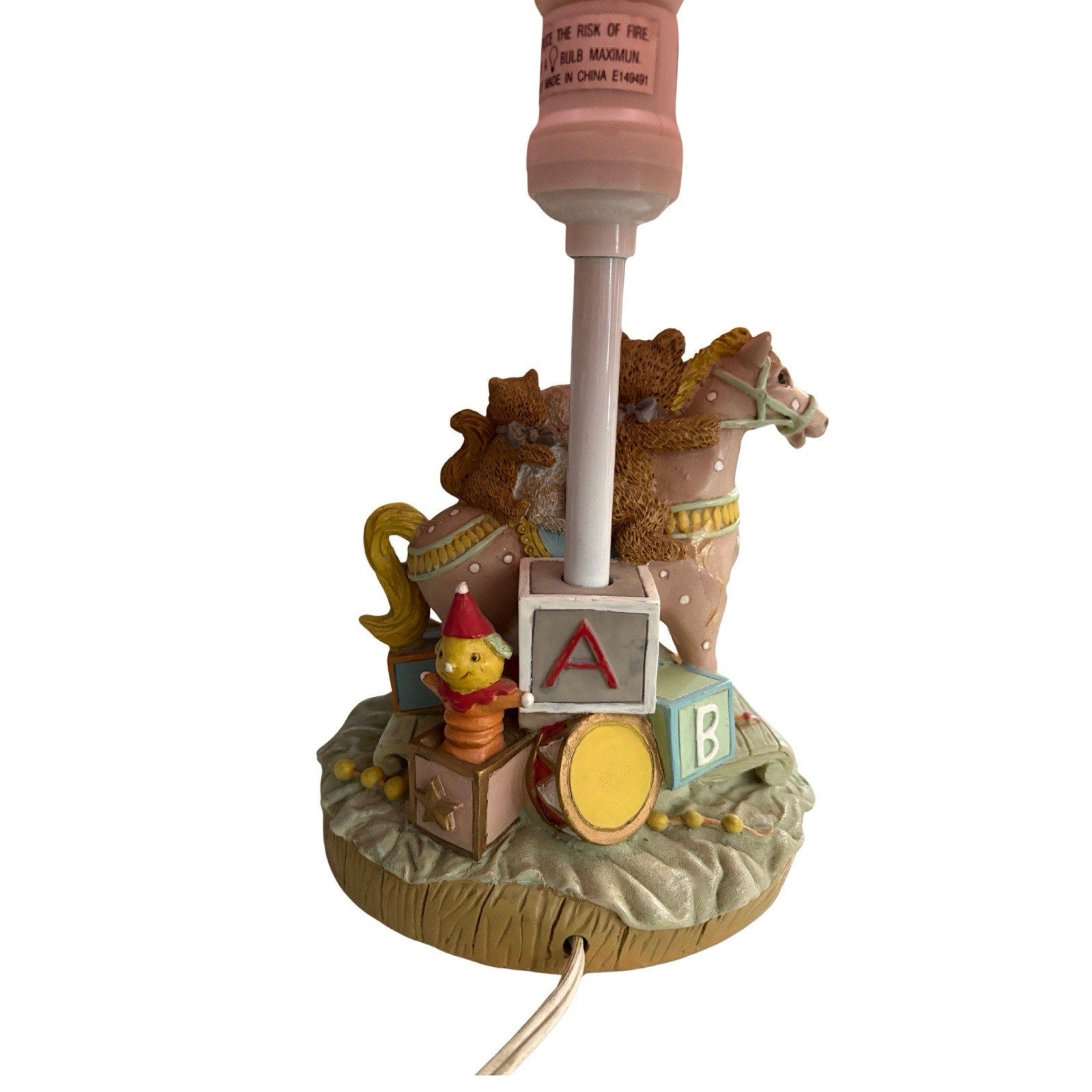 Vintage Teddy Bear Nursery Table Lamp with Pink Lace Shade – 11" Tall