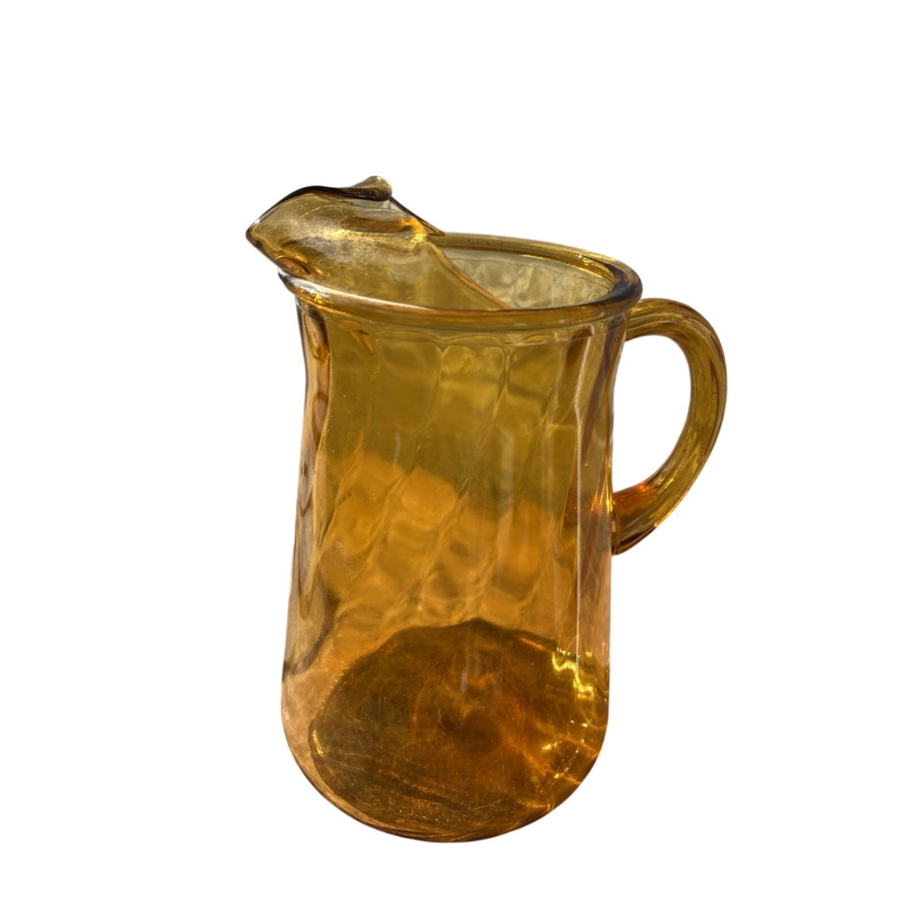 VTG Amber Pressed Glass Pitcher Hammered Pattern Handle 48 fl oz MCM