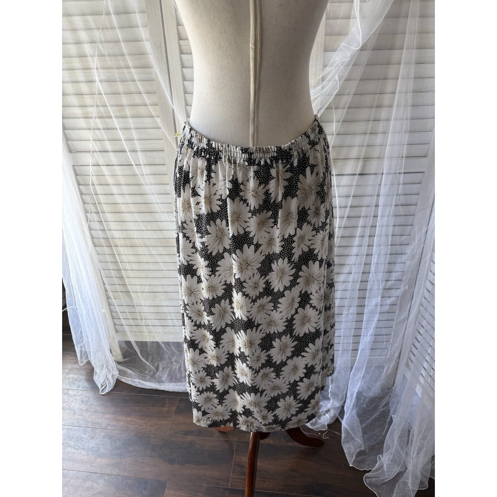 Cricket Lane Floral A-Line Midi Skirt Womens 18 Black White Elastic Waist