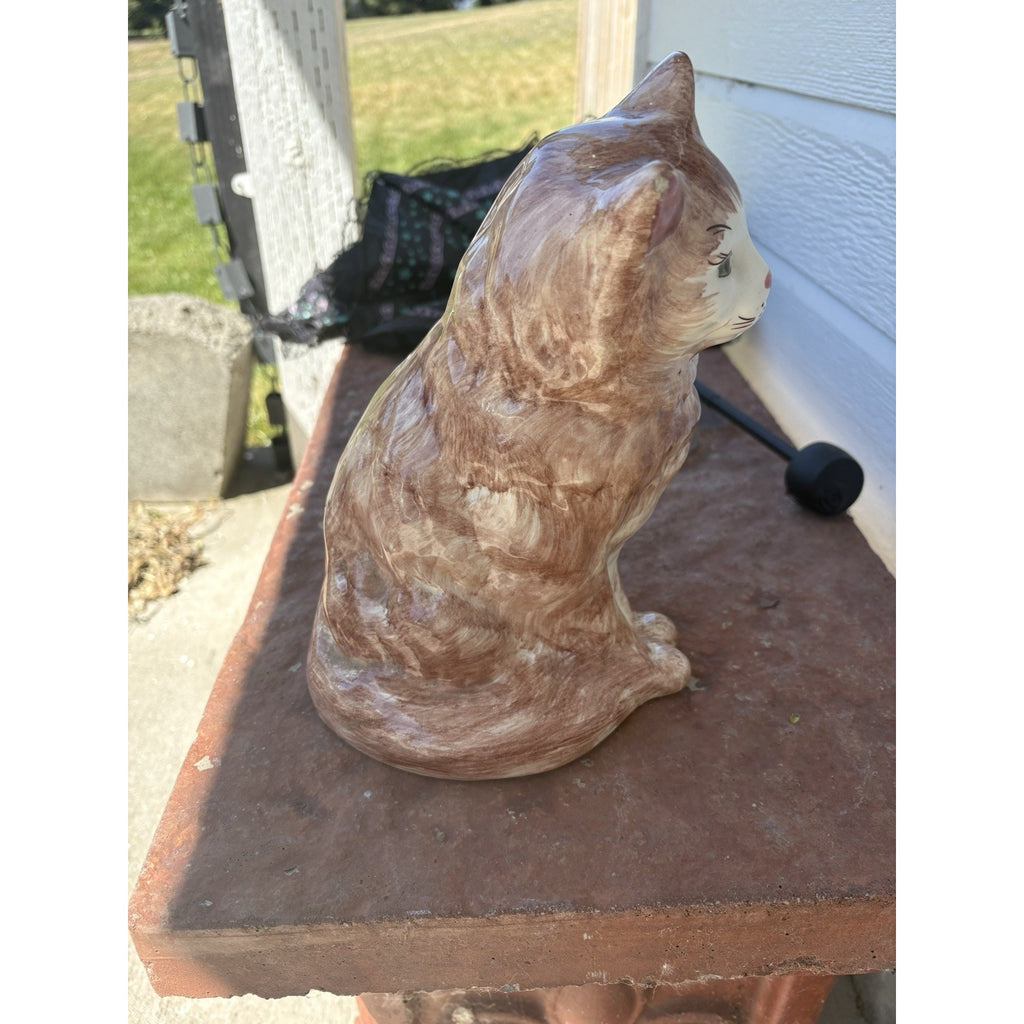Ceramic Brown and White Cat Figurine, Approx. 9” Tall