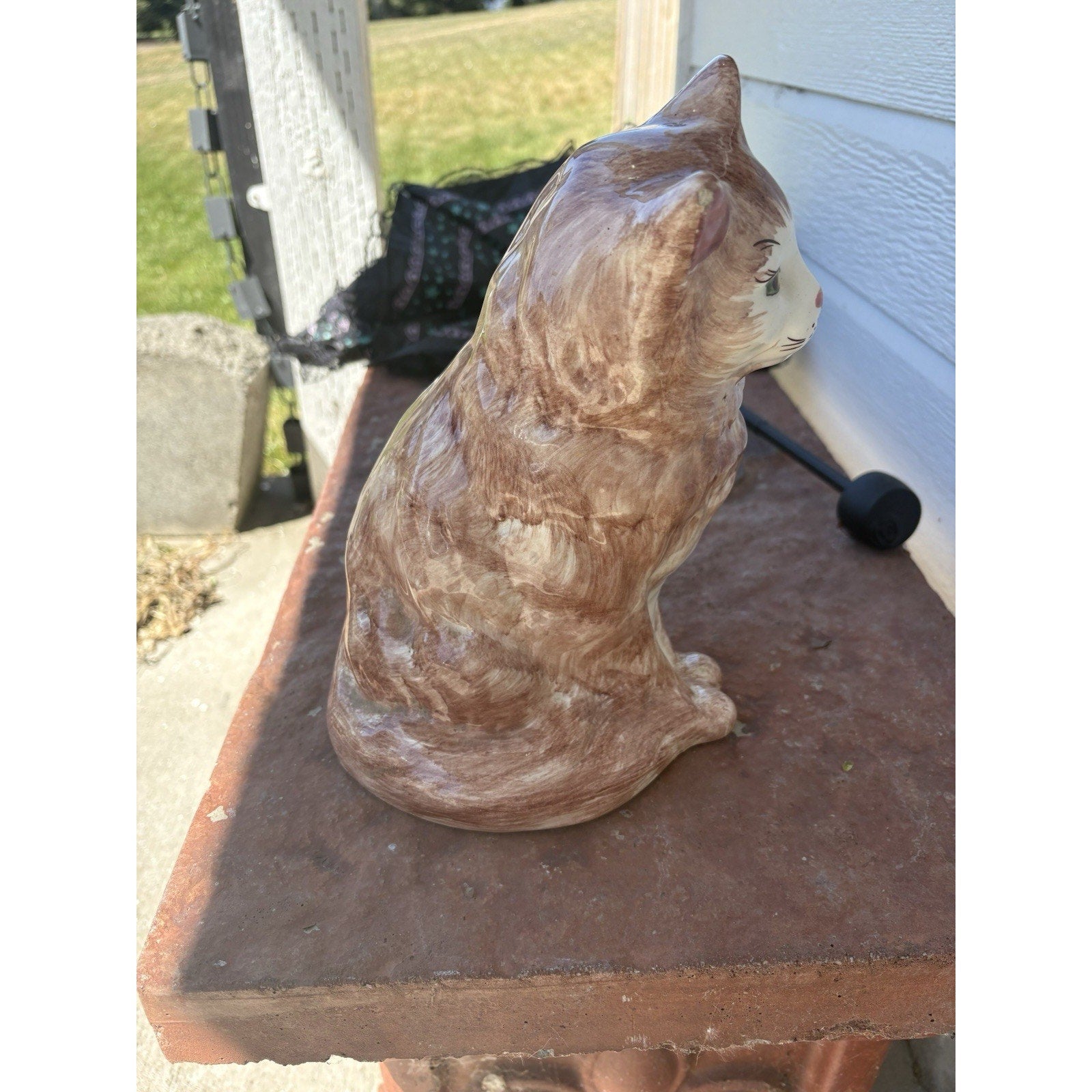 Ceramic Brown and White Cat Figurine, Approx. 9” Tall