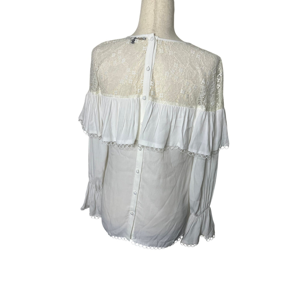 Maxsport Women’s Small White Lace Yoke Ruffle Long Sleeve Blouse. | Small