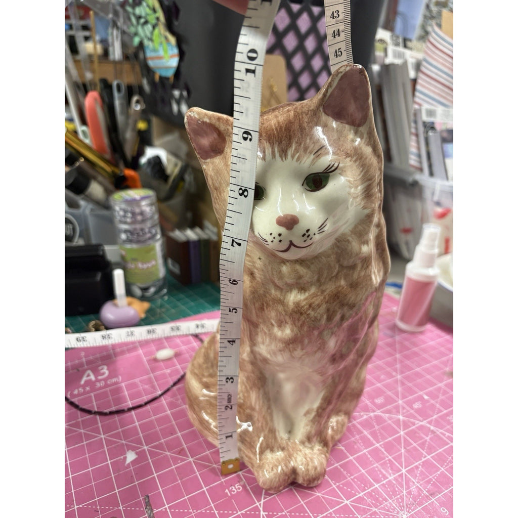 Ceramic Brown and White Cat Figurine, Approx. 9” Tall