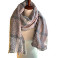 Blush Pink Gray Plaid Oversized Cozy Blanket Scarf Soft Boucle