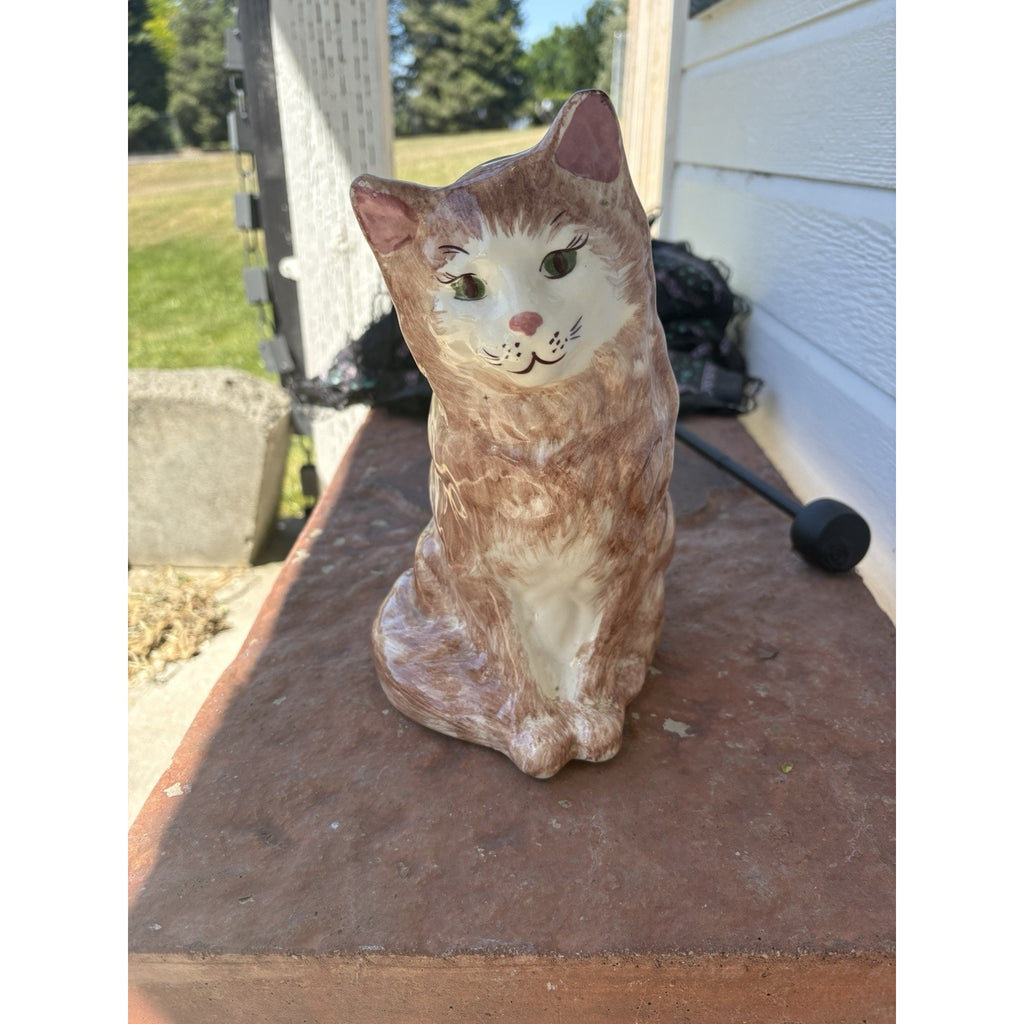 Ceramic Brown and White Cat Figurine, Approx. 9” Tall