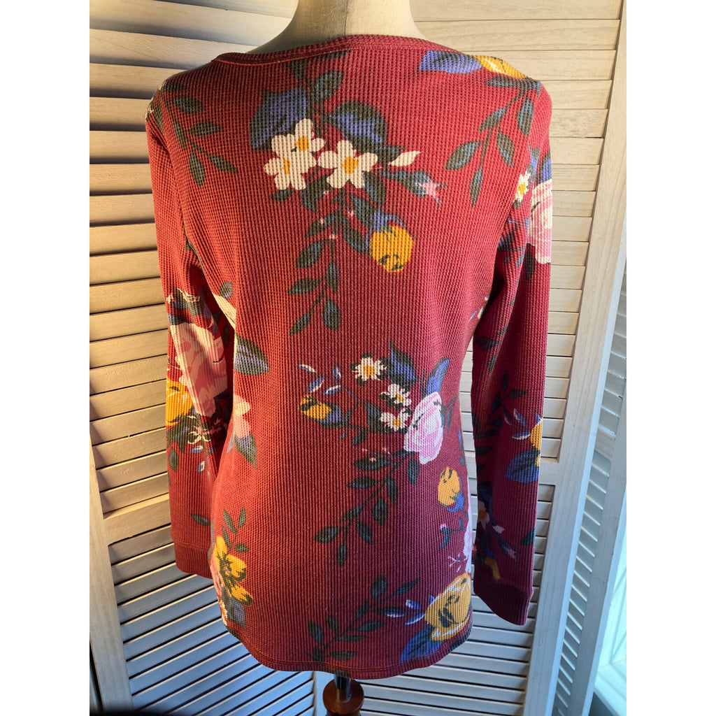 LulaRoe Floral and lemon Waffle Henley Size S