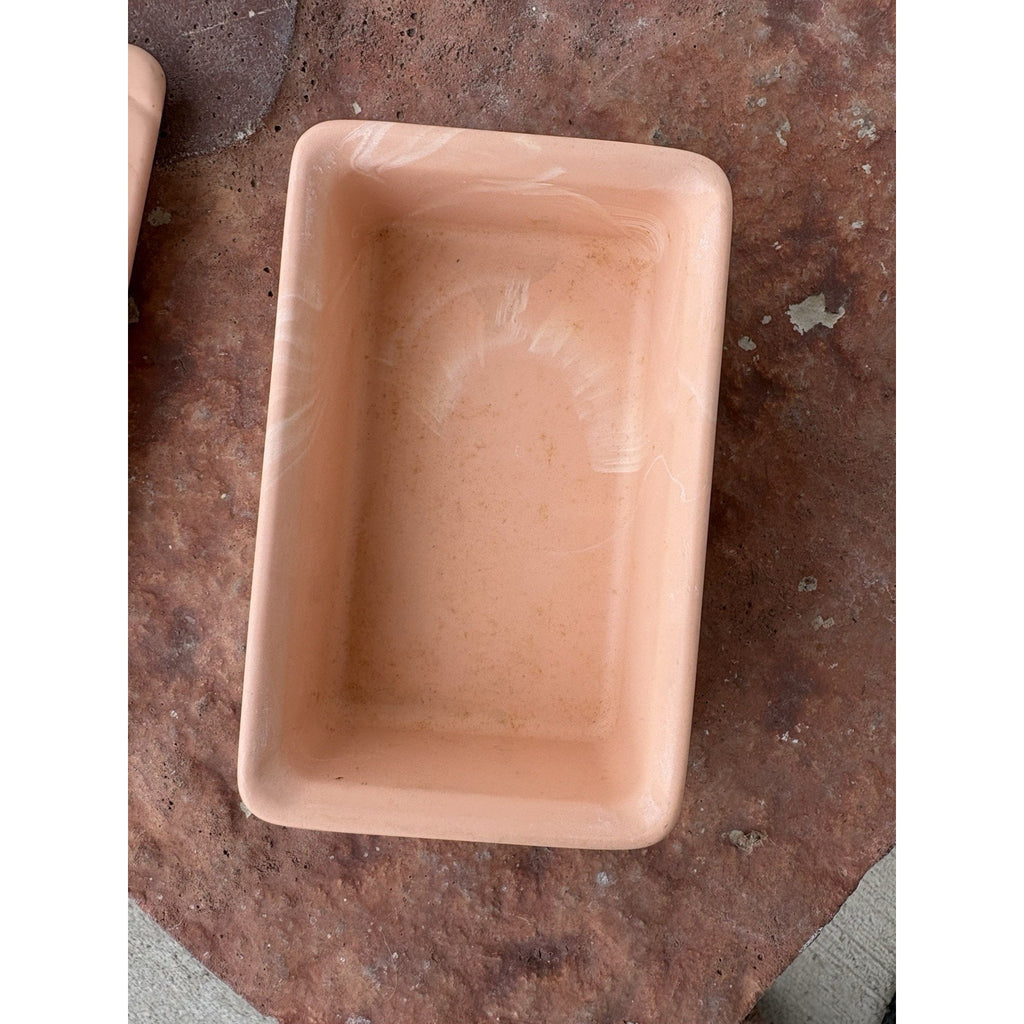 Vintage Dina Terracotta Trinket Box w/ Seashell Lid, Pink Seashell & Rope Lidded