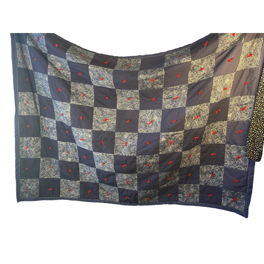 Vintage Patchwork crib Quilt Quilted Country Style Blue Gray Red 100% Cotton Ble