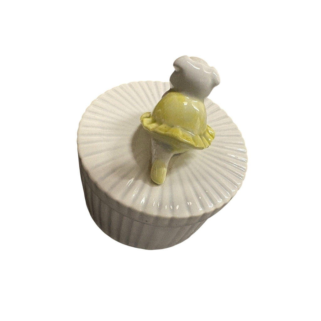 Fitz and Floyd Round Ceramic Trinket Box, White/Yellow, Removable Lid