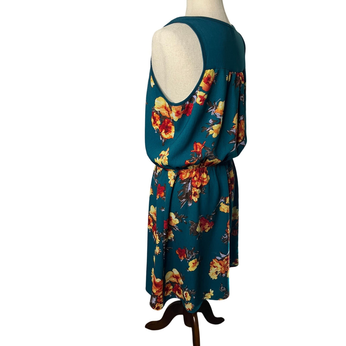 Hawthorn Teal Floral Sleeveless Blouson Dress Size Large