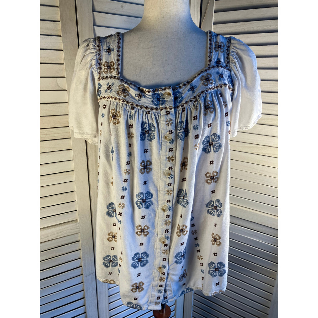 Torrid Womens Crossstitch Boho Blouse Size 1