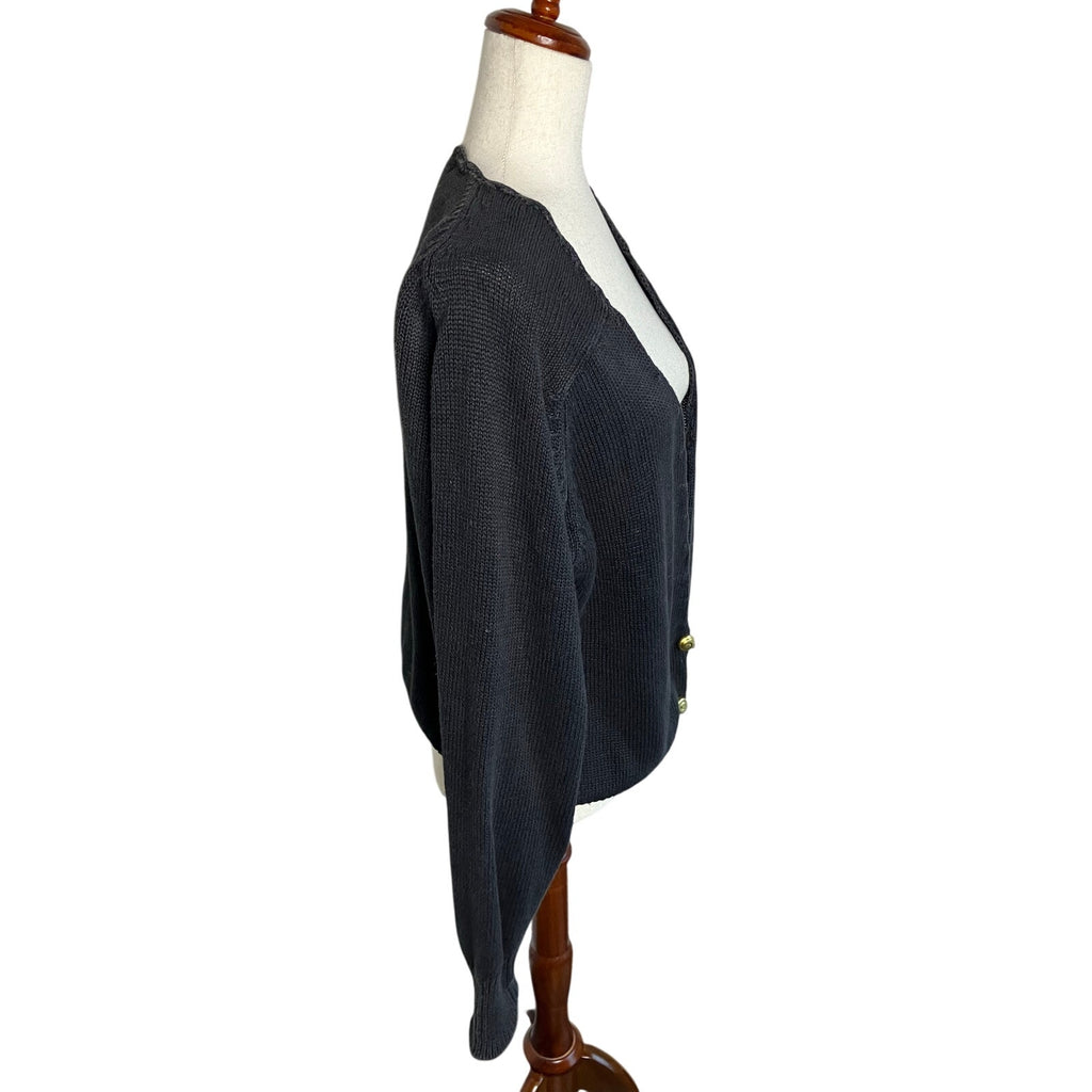 Epogee Charcoal Ramie Cotton Deep V Cardigan Sweater Size L