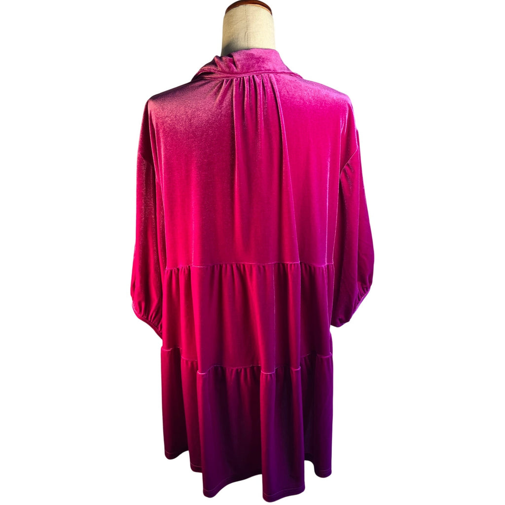 Pink Velour Button Up Blouse 3/4 length sleeves