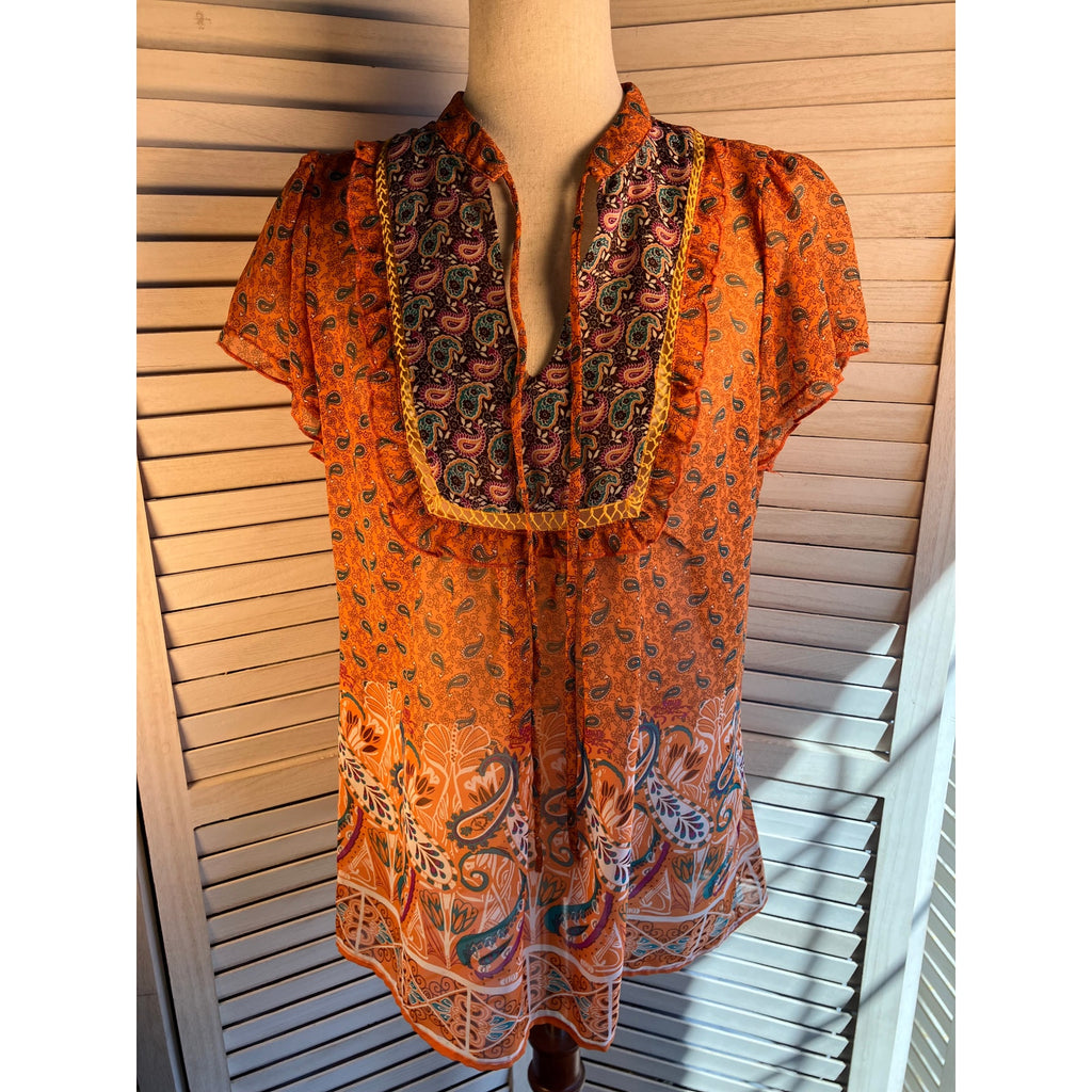 Six Degrees Orange Boho Blouse Womens Size L