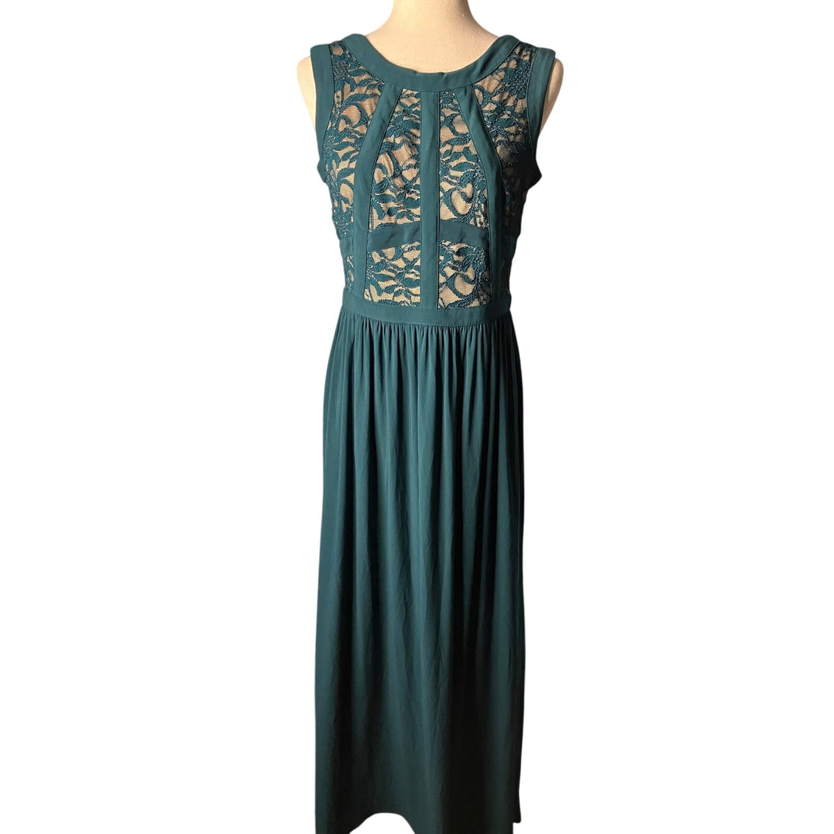 Morgan & Co Teal Floral Lace Sleeveless Formal Maxi Dress Size 11/12