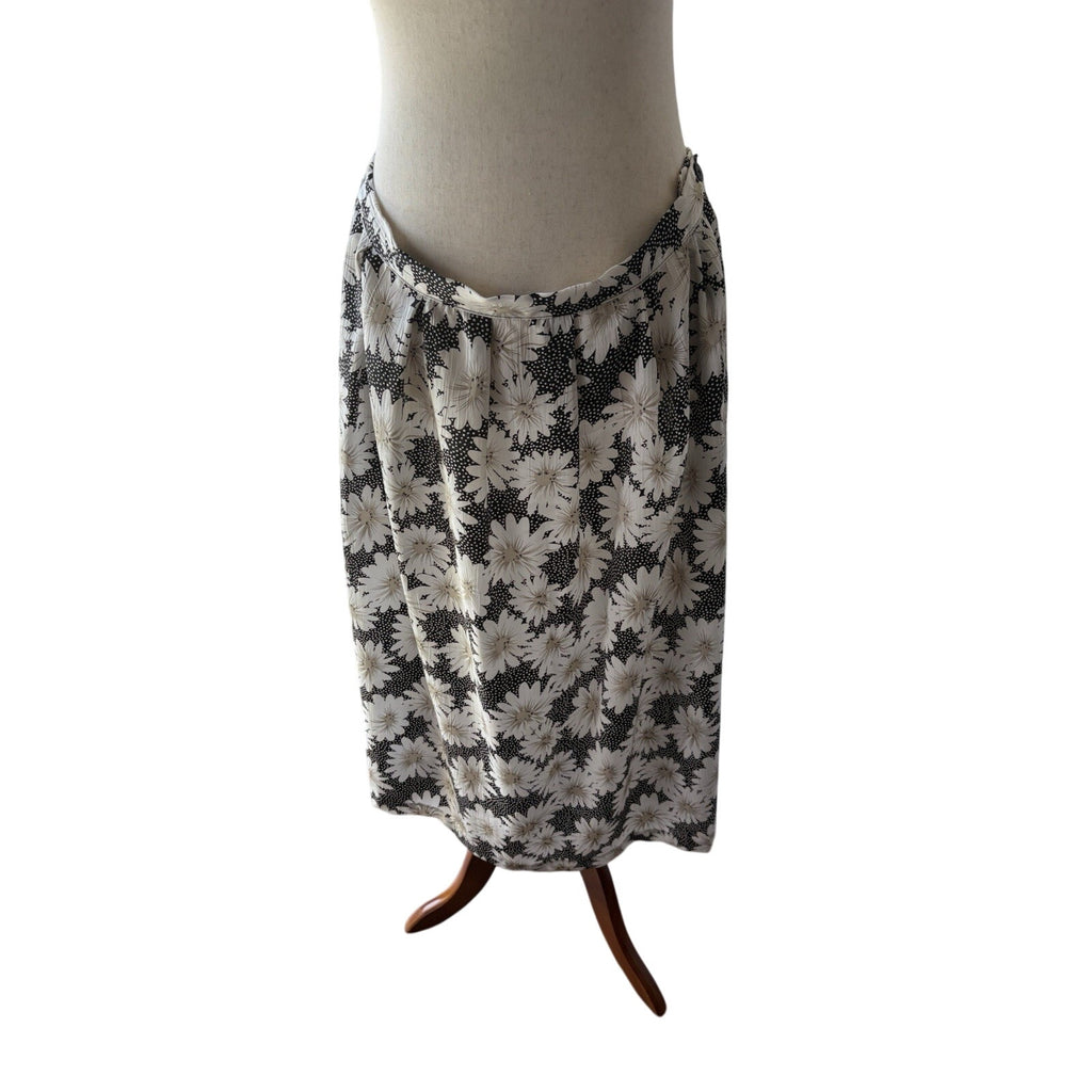 Cricket Lane Floral A-Line Midi Skirt Womens 18 Black White Elastic Waist