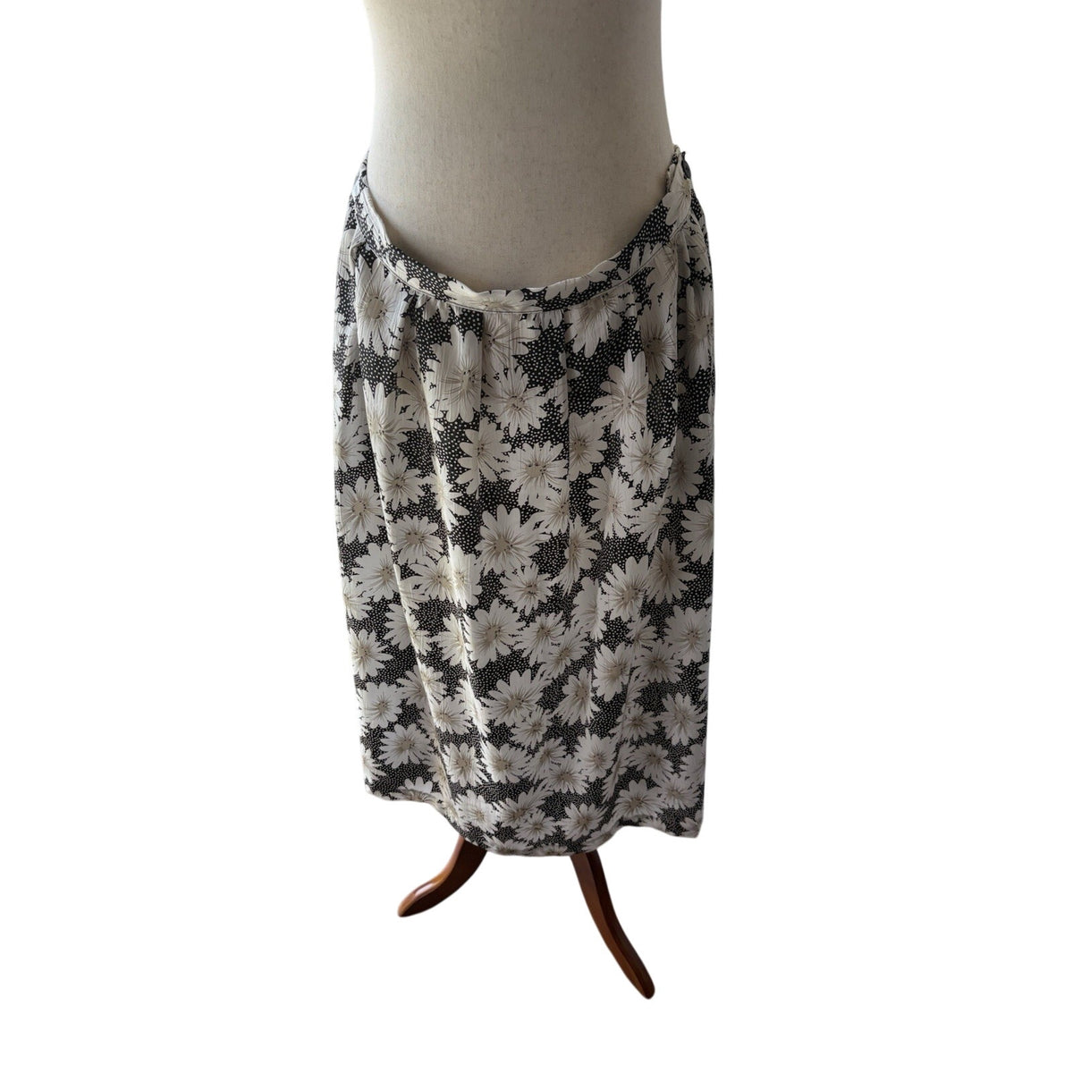 Cricket Lane Floral A-Line Midi Skirt Womens 18 Black White Elastic Waist