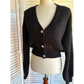 Willow Moon Black Solid Knit V-Neck Button Front Long Sleeve Cardigan Sweater M
