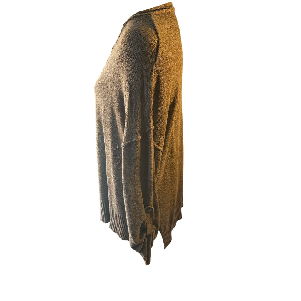 She + Sky Brown Button Henley Knit Top