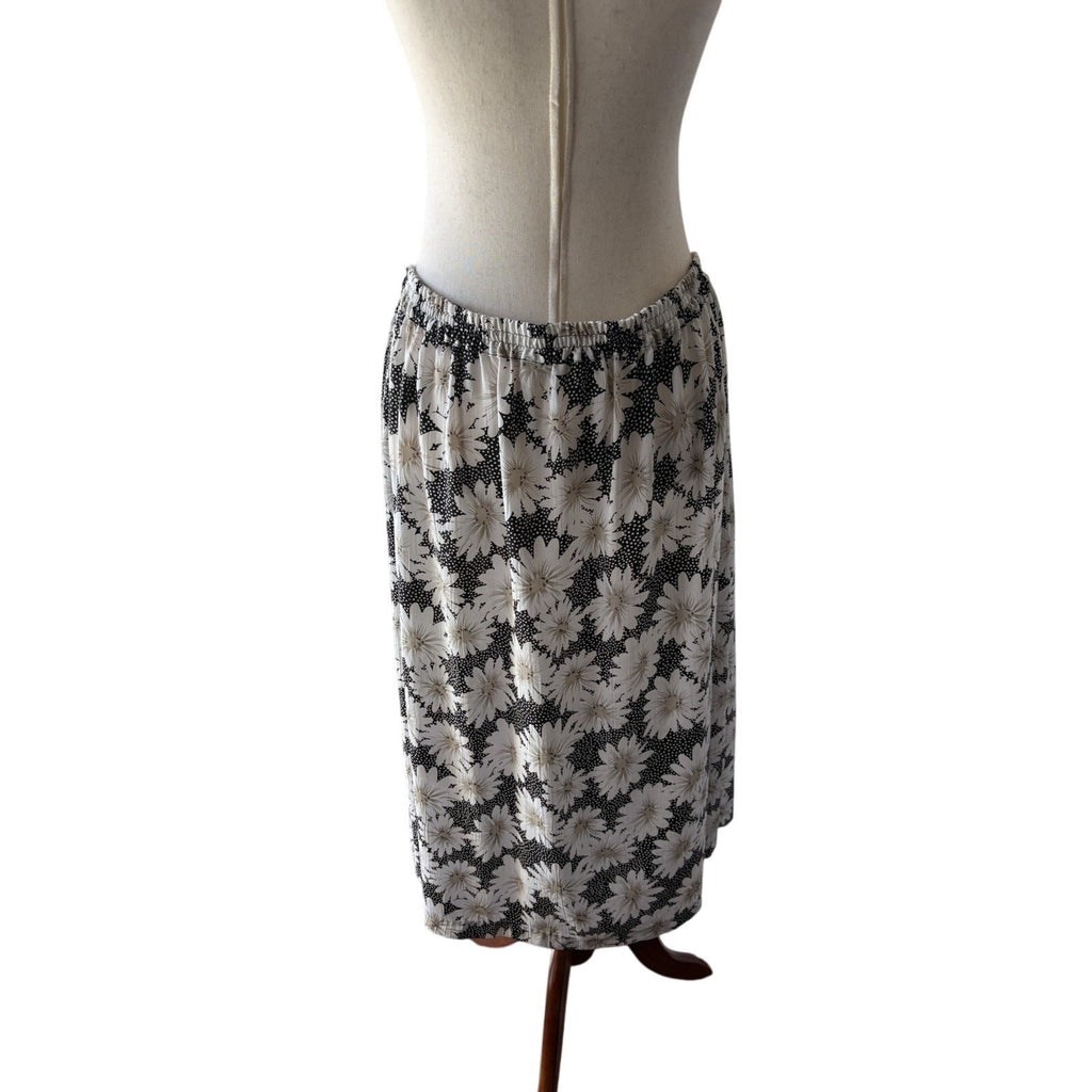 Cricket Lane Floral A-Line Midi Skirt Womens 18 Black White Elastic Waist