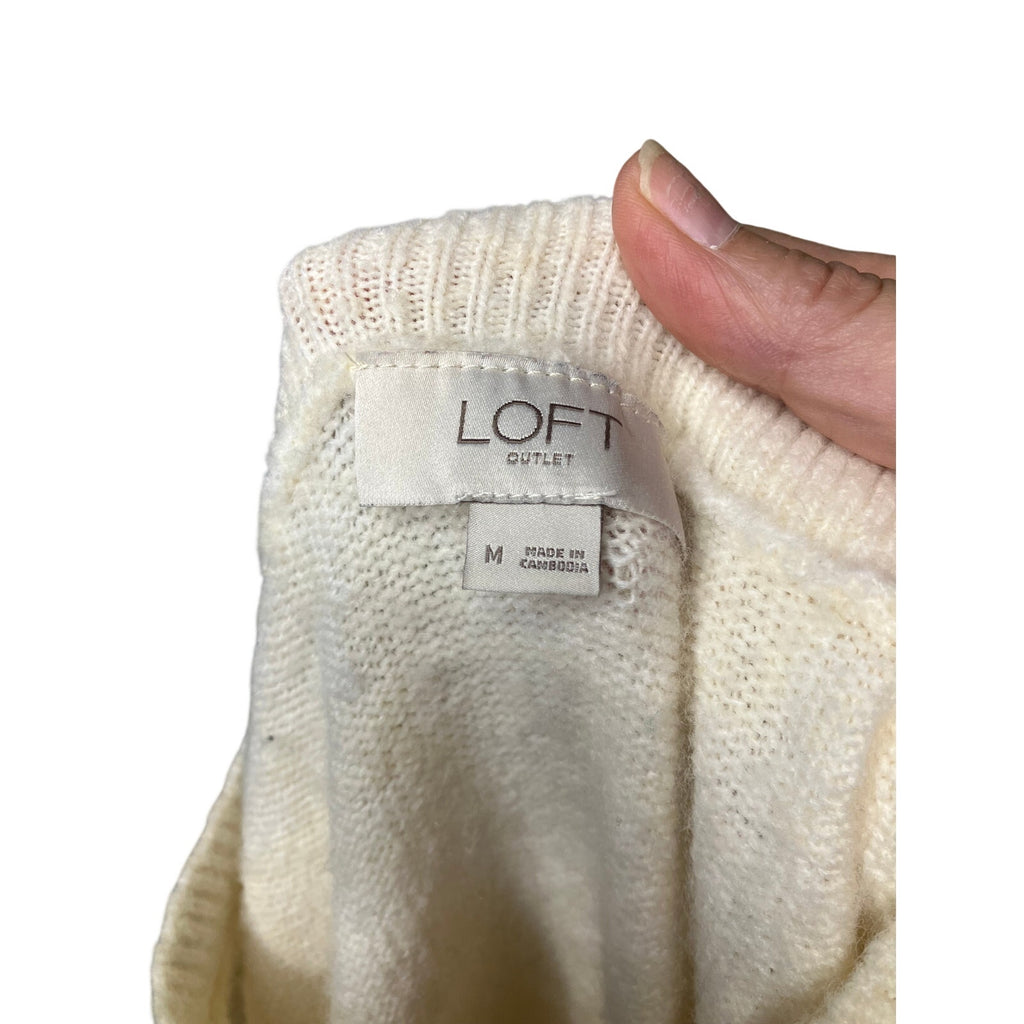 LOFT Women’s Medium Ivory Cream Textured Knit Crewneck Sweater Cozy Classic