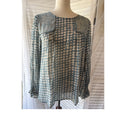 Zac & Rachel Polka Dot Chiffon Blouse Blue White Round Neck Long Sleeve M