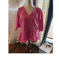 Isaac Mizrahi Live! Pink Embroidered Paisley V-Neck 3/4 Sleeve Tunic M