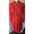 Bits & Pieces Red Chiffon A-Line Midi High Neck Long Sleeve Button Belted 8