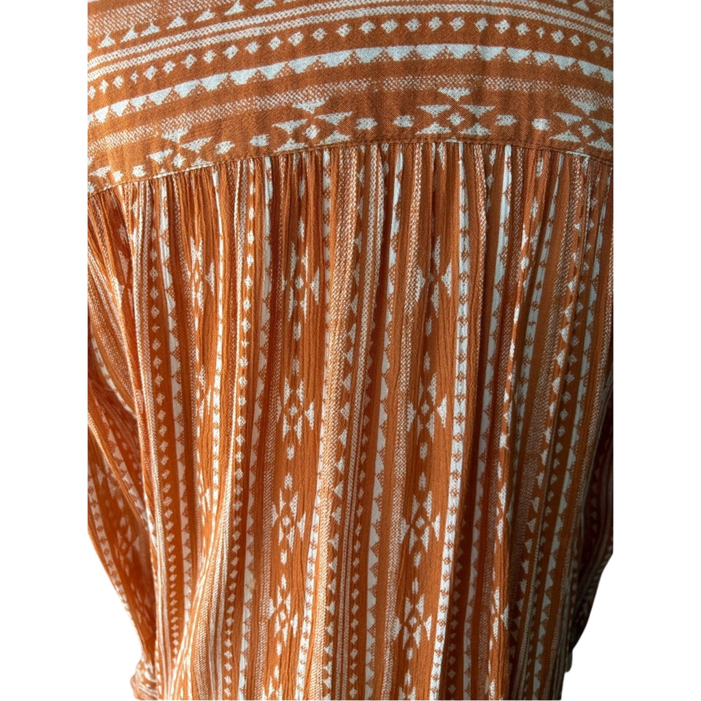 Vanilla Star Rust Orange Tribal-Print Button Front Blouse