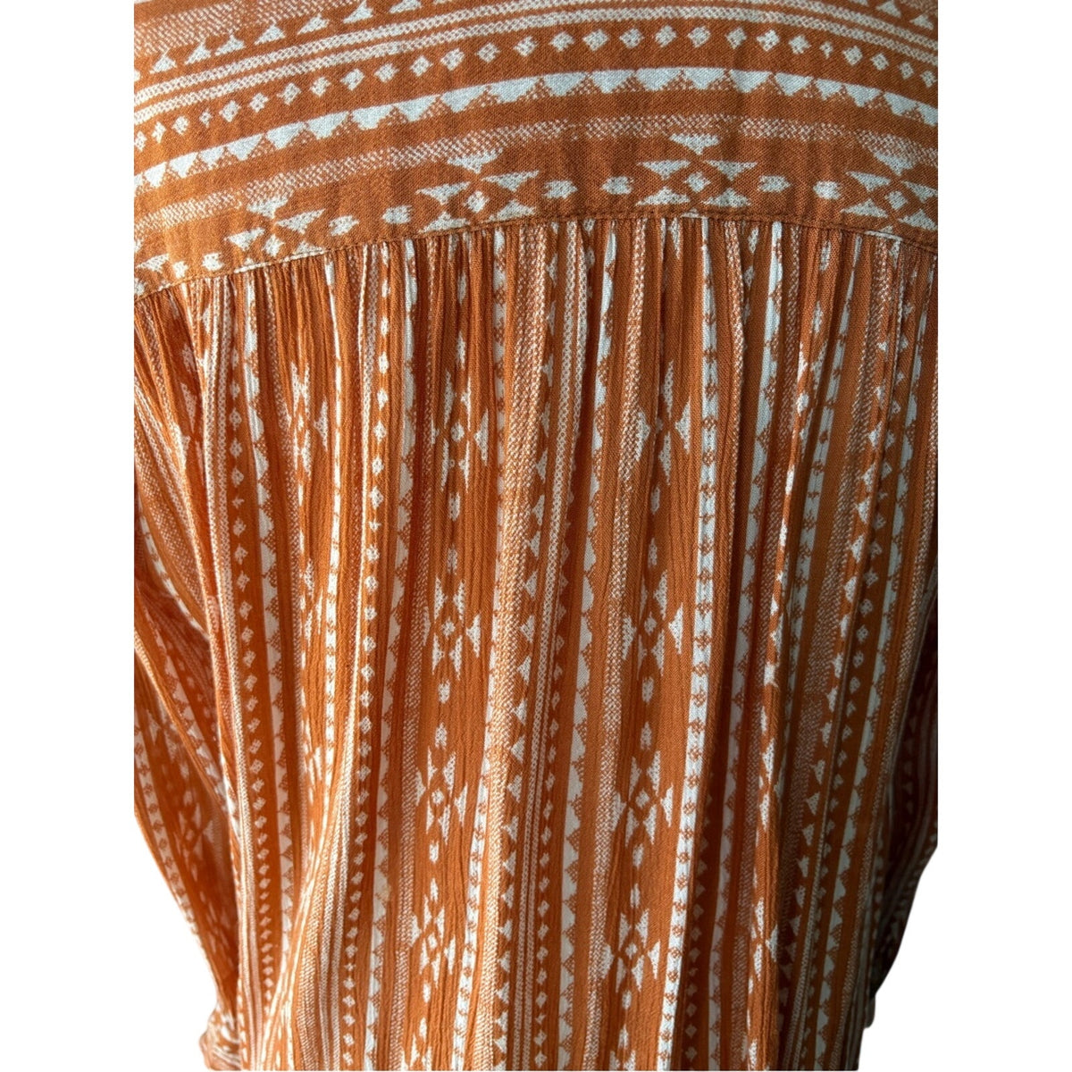 Vanilla Star Rust Orange Tribal-Print Button Front Blouse
