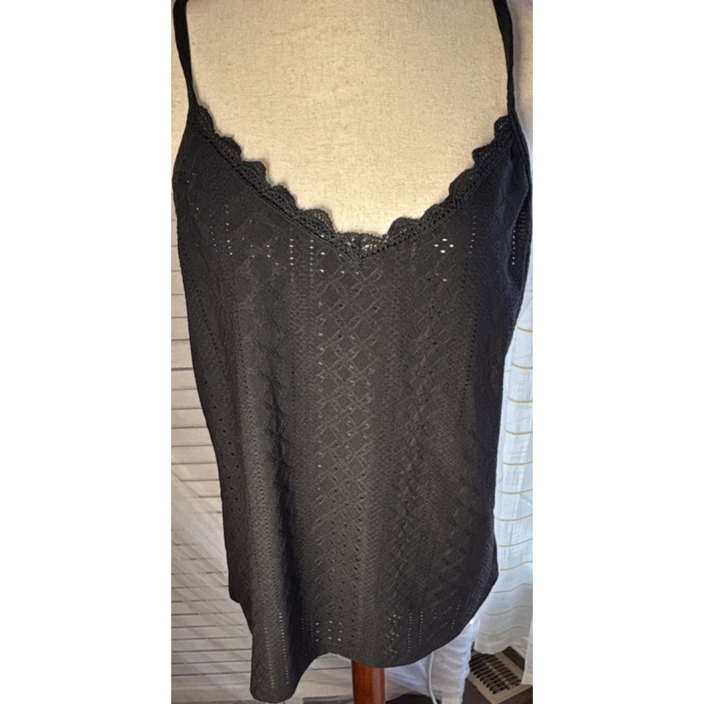 Women’s Black Lace Cami Pajama Top Spaghetti Strap Lightweight Polyester XXL