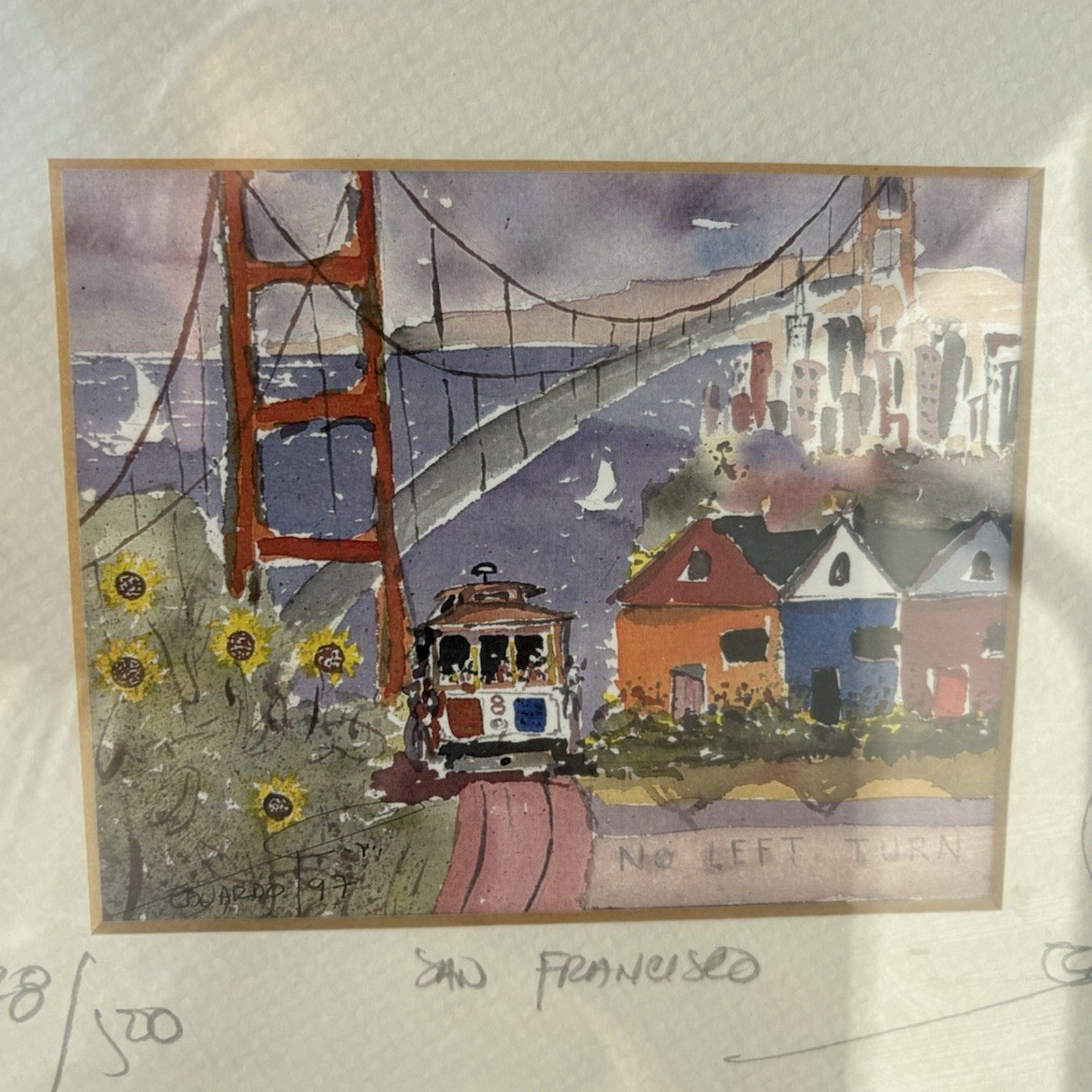 E. Guzman “San Francisco” Golden Gate Bridge Signed Numbered Print Framed 1998