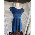 Xhilaration Women’s XS Blue Black Floral Lace Fit & Flare Scoop Open Back Zip