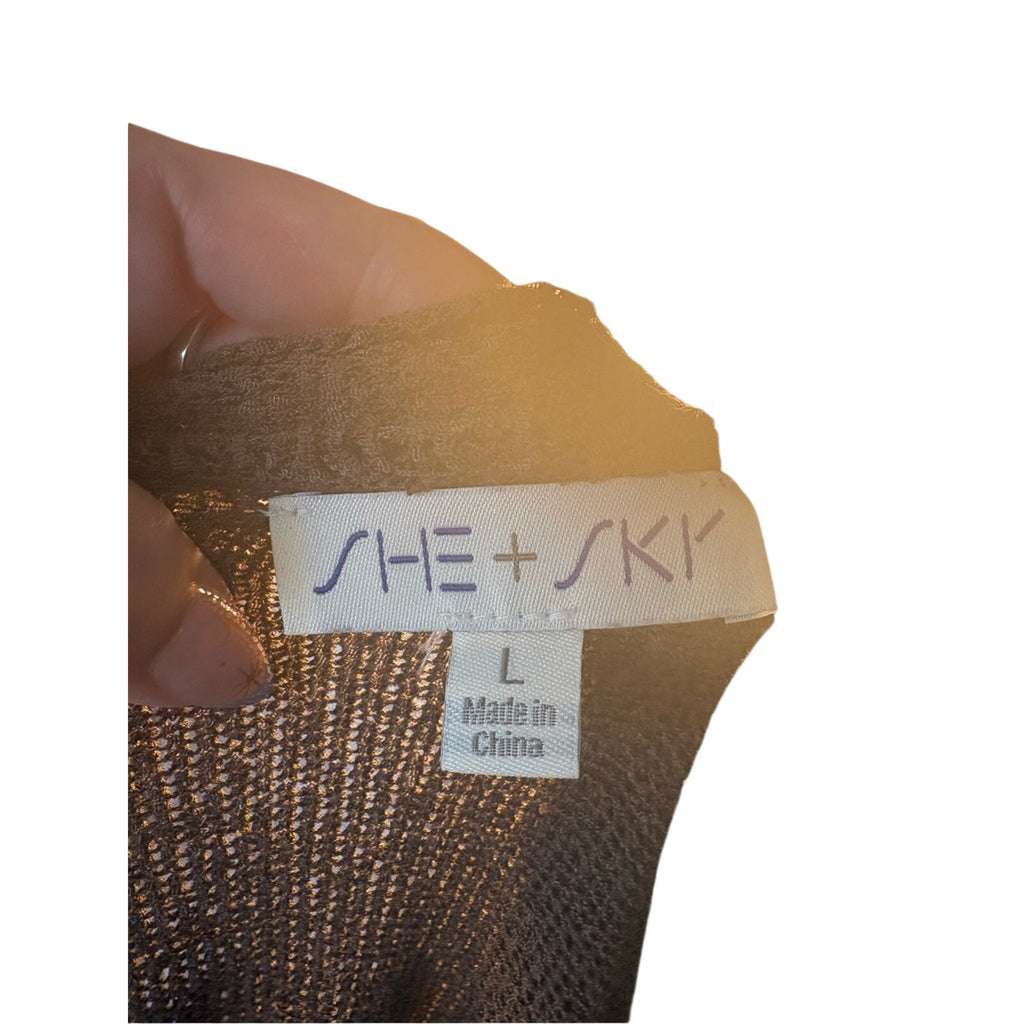 She + Sky Brown Button Henley Knit Top