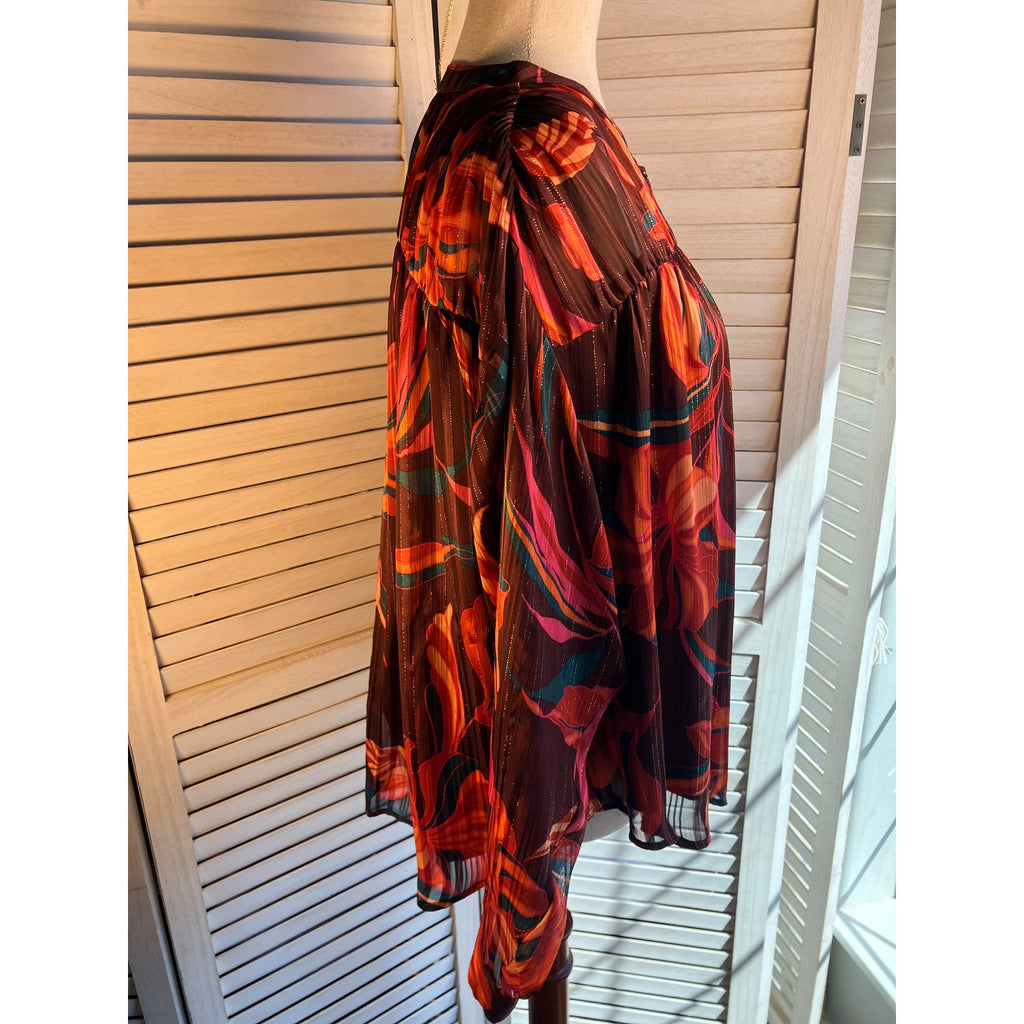 Zac & Rachel Orange and metallic long sleeve blouse Size XL