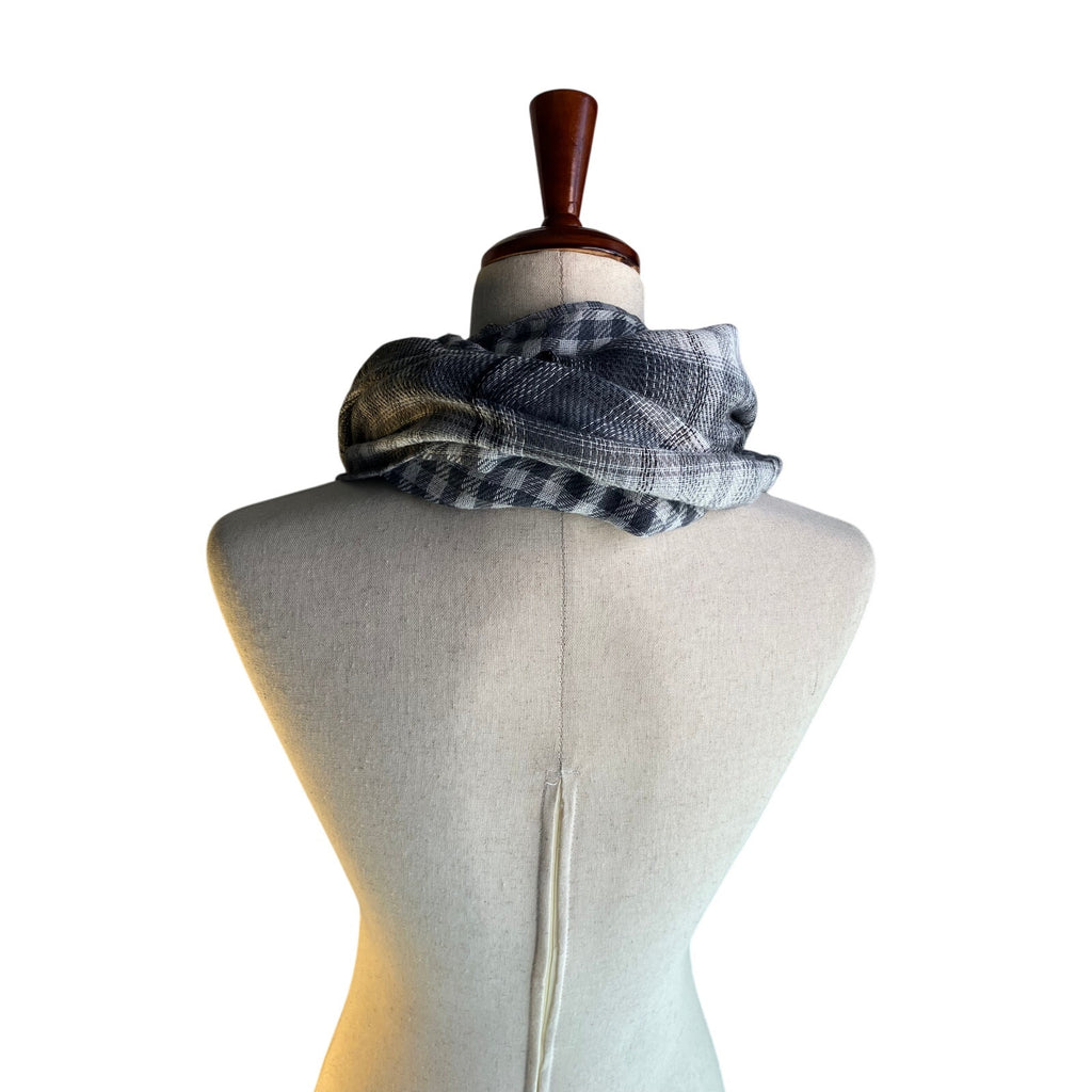 Black Gray White Plaid Oversized Infinity Scarf Cozy Blanket Style