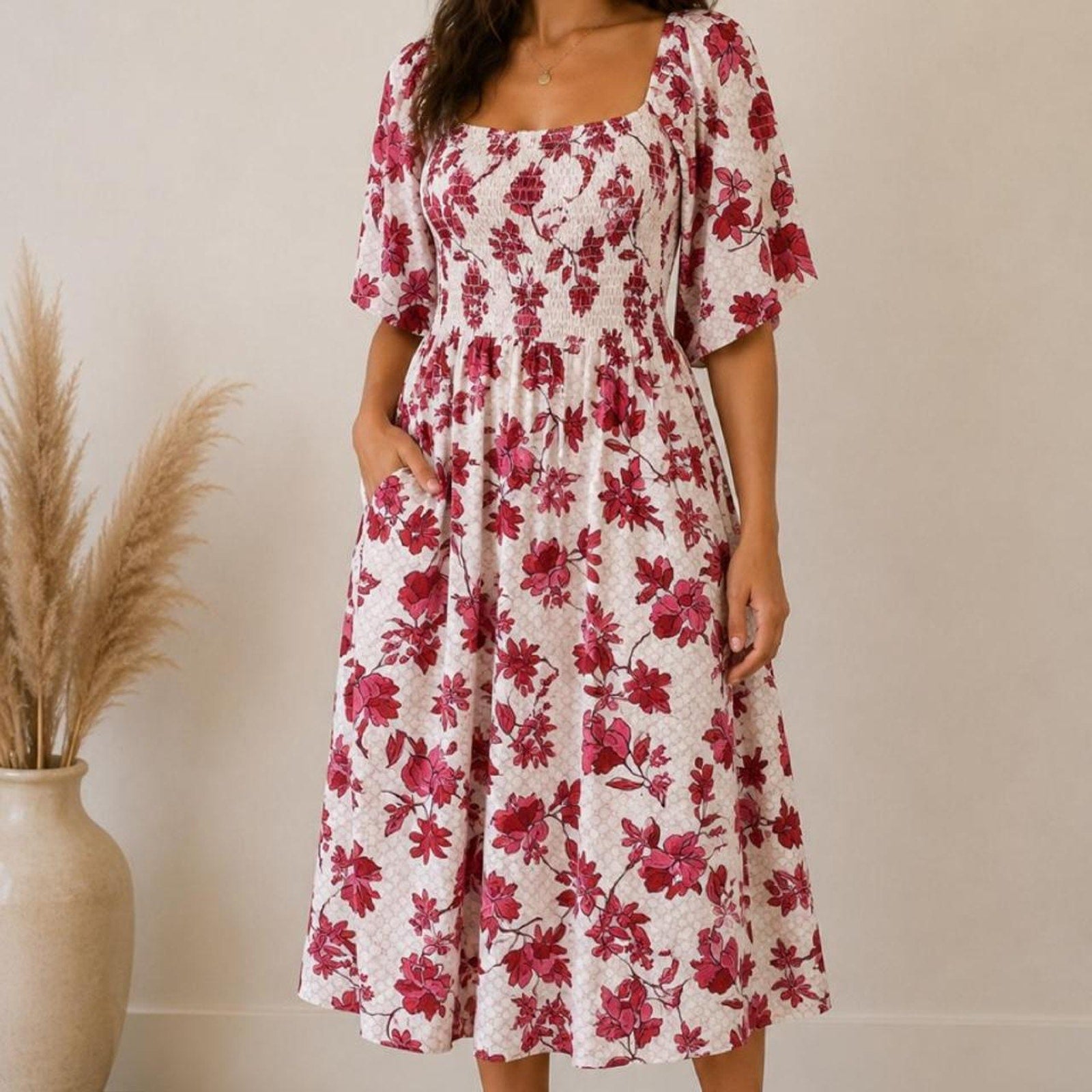 B by Bobeau red floral Maxi Dress