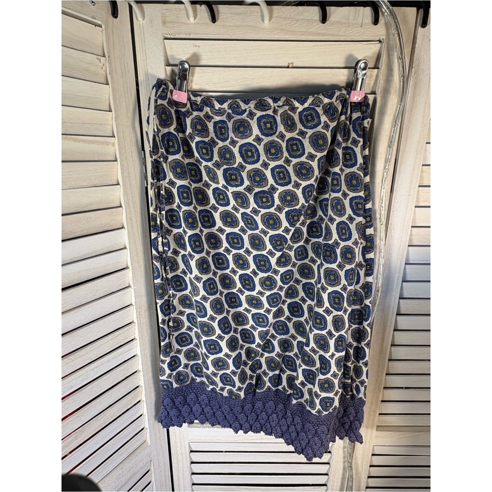 Funky People Navy, White & Yellow Geometric Midi Skirt