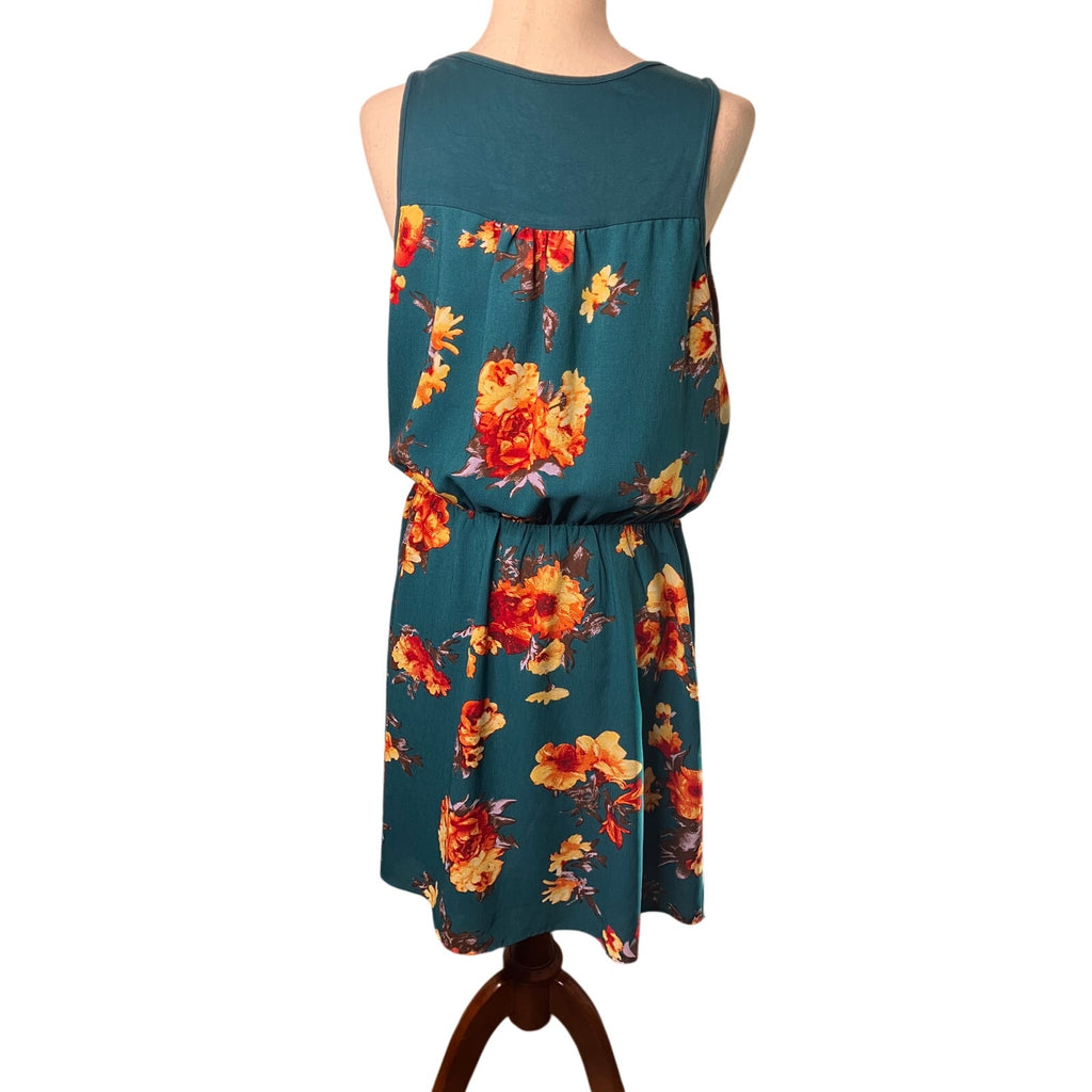Hawthorn Teal Floral Sleeveless Blouson Dress Size Large