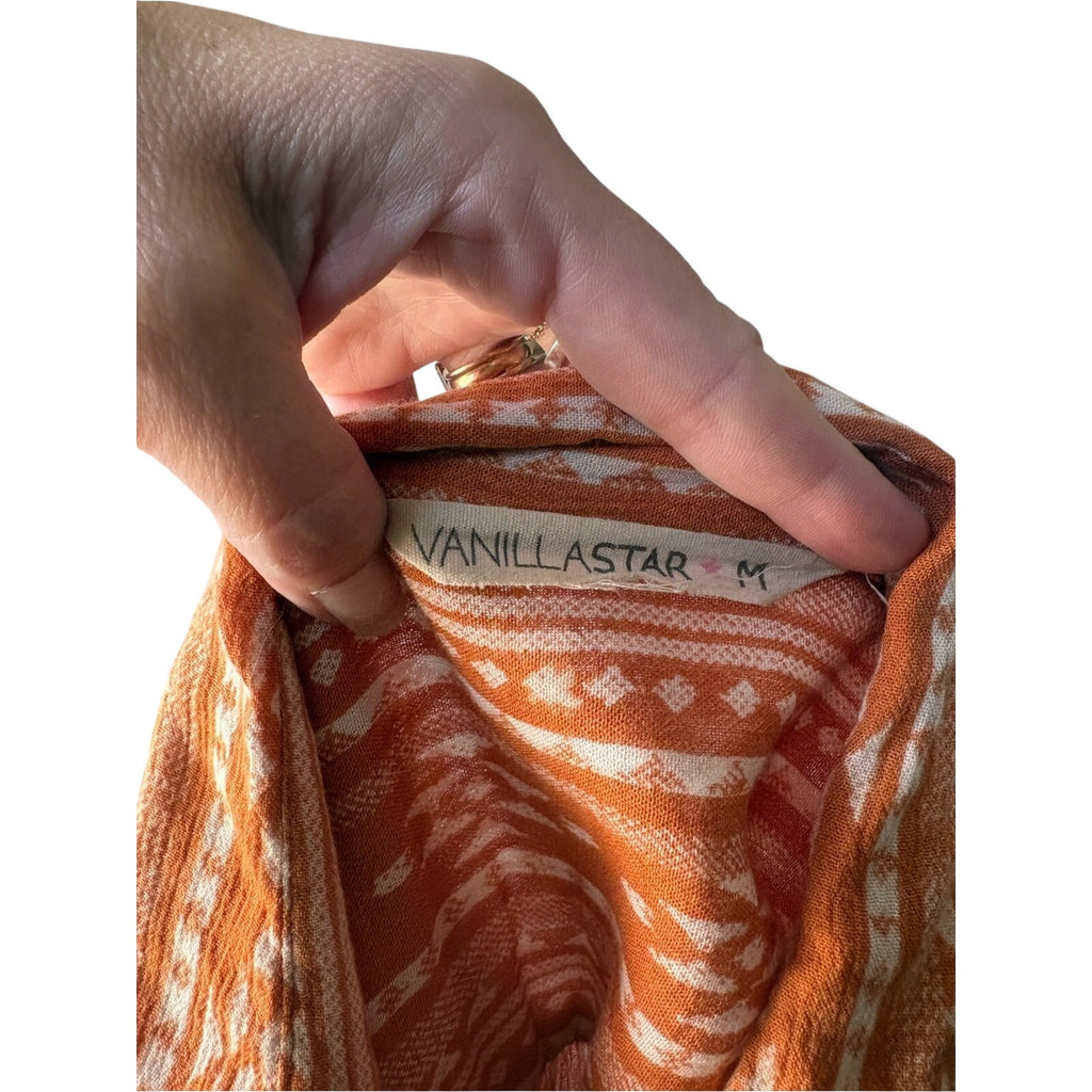 Vanilla Star Rust Orange Tribal-Print Button Front Blouse