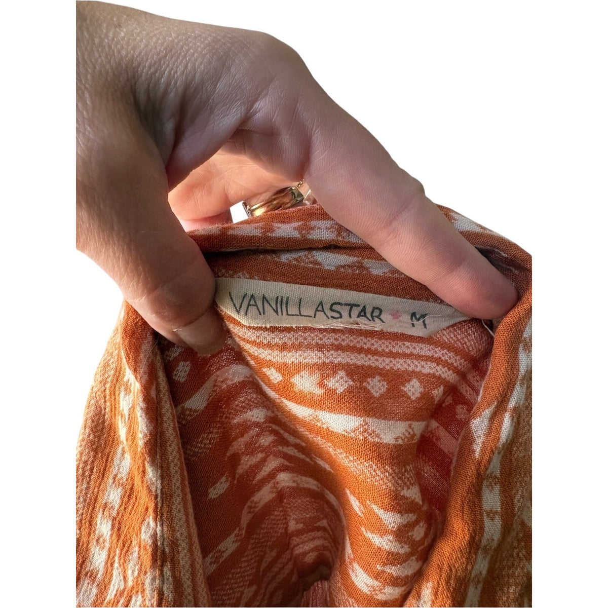 Vanilla Star Rust Orange Tribal-Print Button Front Blouse