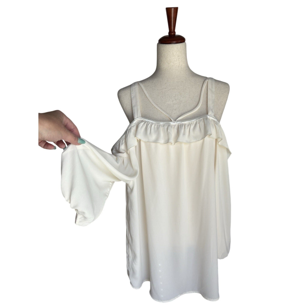 Fifth & Ninth Cold Shoulder Ruffle Tunic Blouse Ivory Polyester XL