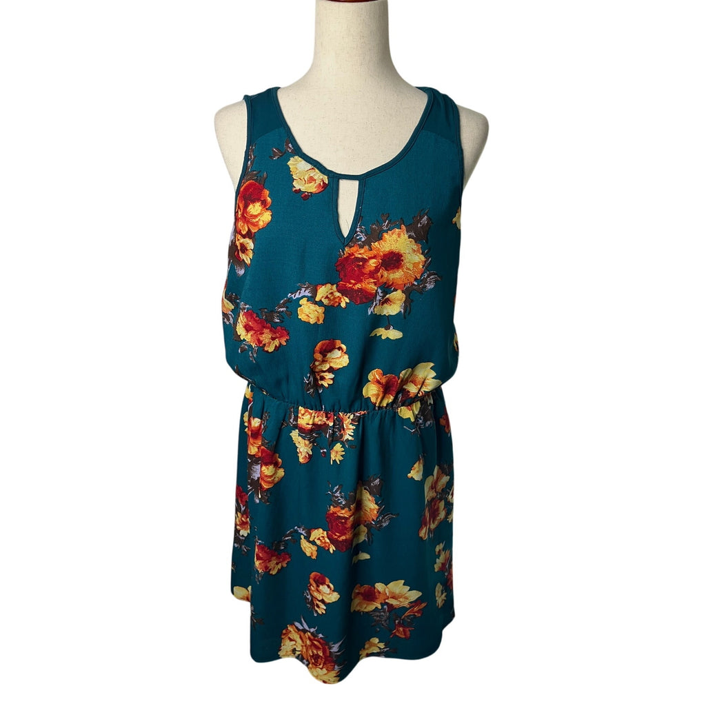 Hawthorn Teal Floral Sleeveless Blouson Dress Size Large