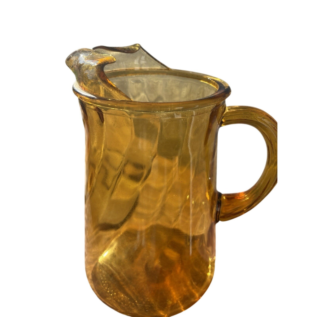 VTG Amber Pressed Glass Pitcher Hammered Pattern Handle 48 fl oz MCM