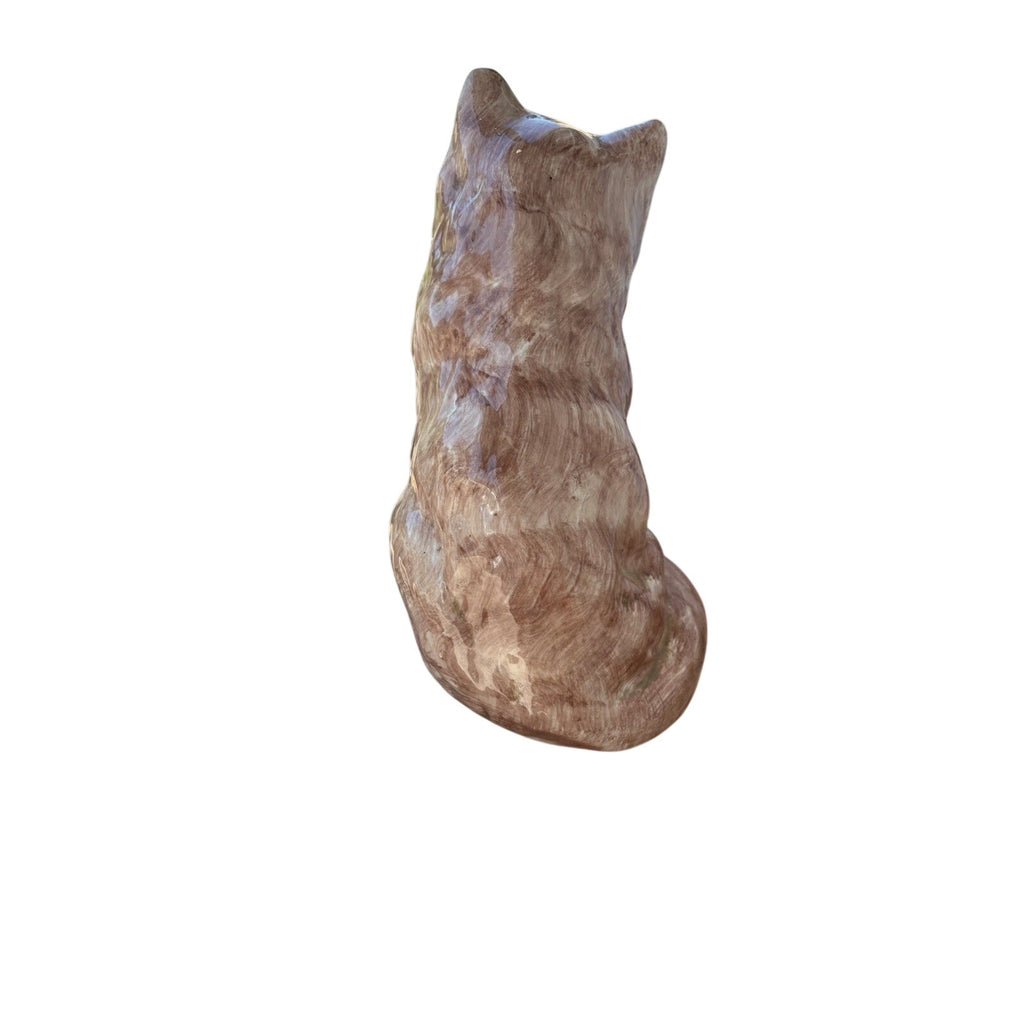 Ceramic Brown and White Cat Figurine, Approx. 9” Tall