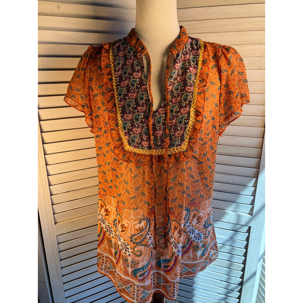 Six Degrees Orange Boho Blouse Womens Size L